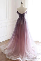 Tulle Gradient Long Prom Gowns, A Line Floor Length Prom Dresses