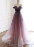 Tulle Gradient Long Formal Gown, A-line Floor Length Party Dress