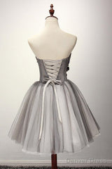 Tulle Gray Short Prom Dress Homecoming Dress Coktail Dress
