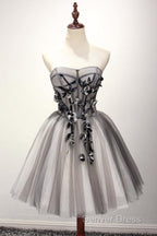 Tulle Gray Short Prom Dress Homecoming Dress Coktail Dresses