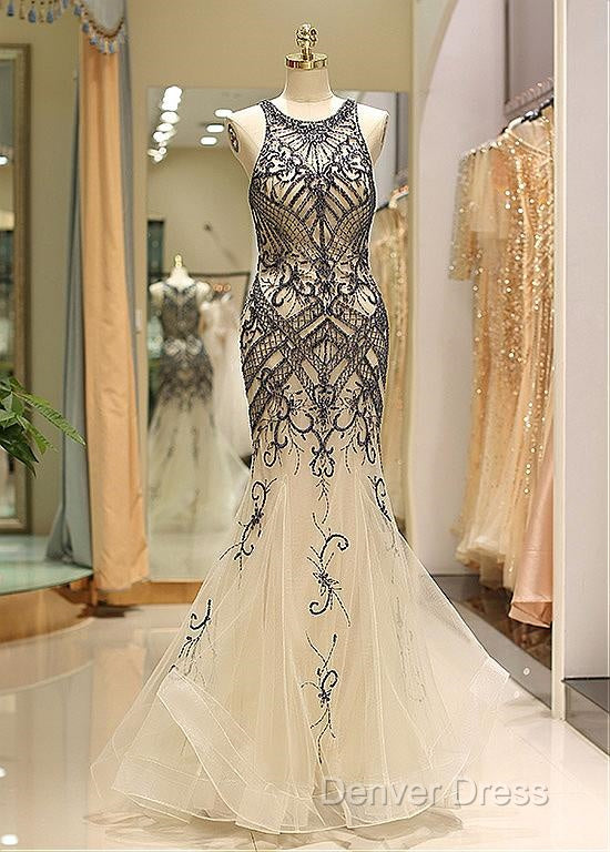 Tulle Jewel Beadings Mermaid Prom Dresses