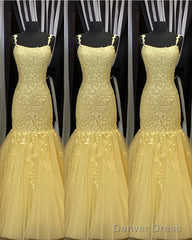 Tulle Lace Appliques Mermaid Prom Dresses Spaghetti Straps