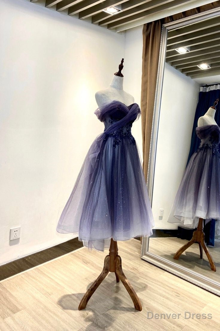 Tulle Lace Short Prom Dress, Off the Shoulder Prom Dresses Main image