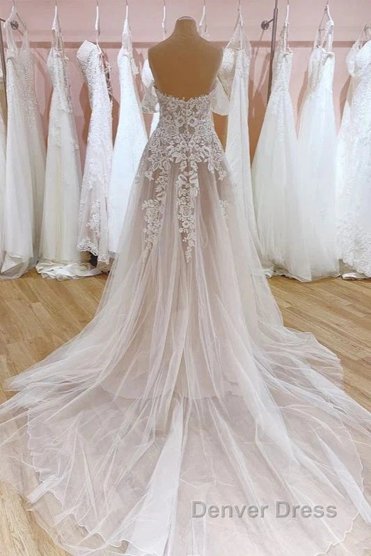Tulle Lace Wedding Dress Off The Shoulder A Line Bridal Dresses With Sweep Train Elegant