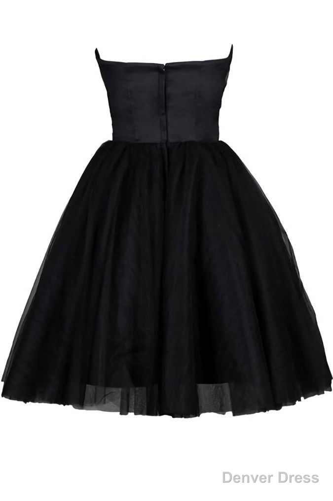 Tulle Little Black Dress, Sweetheart Simple Short Prom Dresses
