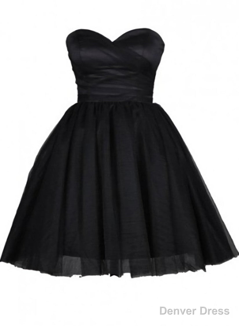 Tulle Little Black Dress, Sweetheart Simple Short Prom Dresses