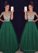 Tulle Long Floor Length A Line Sleeveless Bateau Zipper Prom Dresses With Beaded