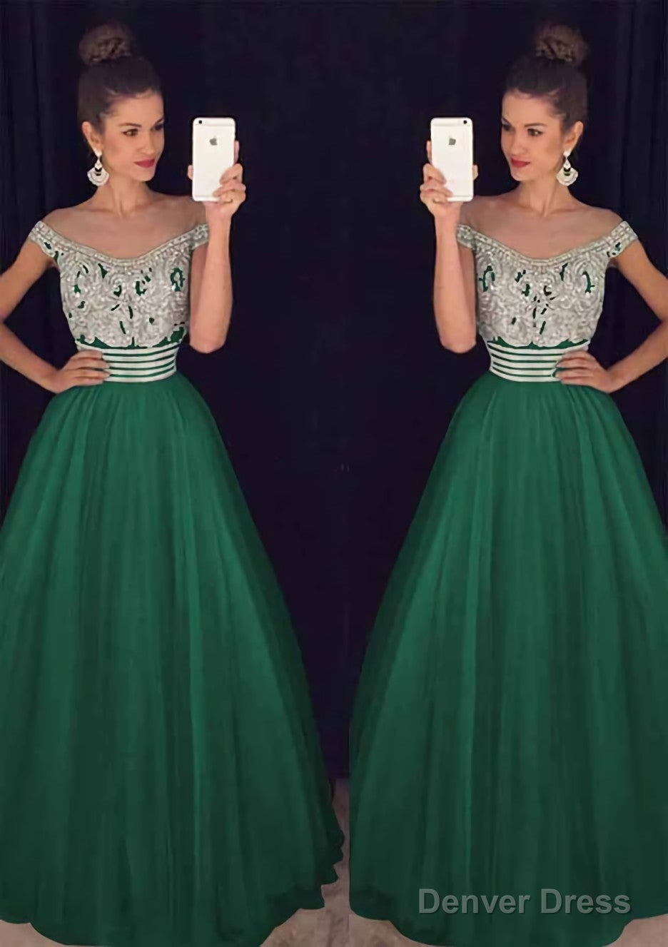 Tulle Long Floor Length A Line Sleeveless Bateau Zipper Prom Dresses With Beaded