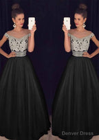 Tulle Long Floor Length A Line Sleeveless Bateau Zipper Prom Dresses With Beaded