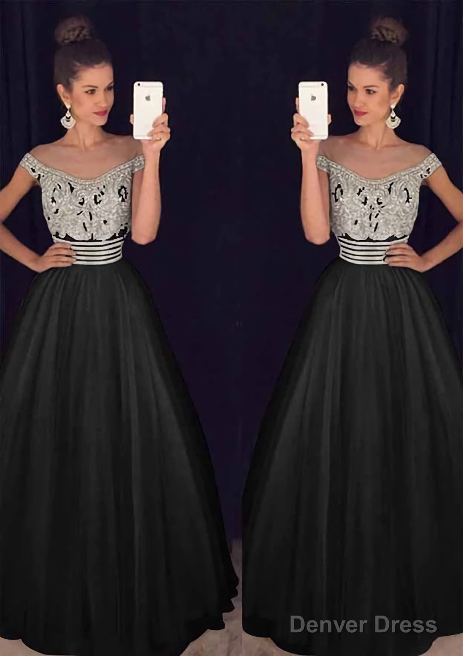Tulle Long Floor Length A Line Sleeveless Bateau Zipper Prom Dresses With Beaded