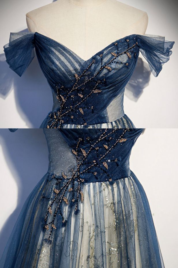 Tulle Long Off Shoulder Prom Dresses