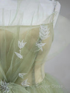 Tulle Long Prom Dresses A-Line Green Long Evening Dresses