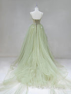 Tulle Long Prom Dresses A-Line Green Long Evening Dresses