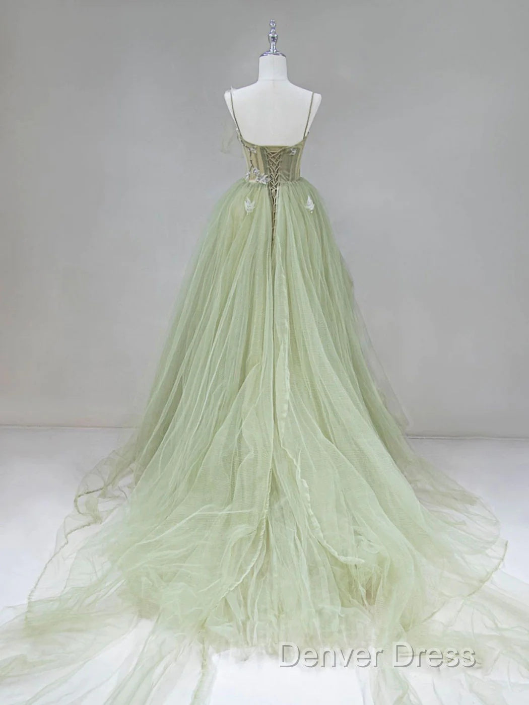 Tulle Long Prom Dresses A-Line Green Long Evening Dresses