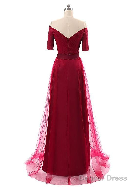 Tulle Off-The-Shoulder Prom Dresses With Pleats