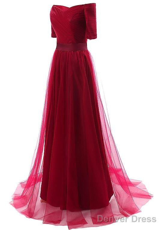 Tulle Off-The-Shoulder Prom Dresses With Pleats