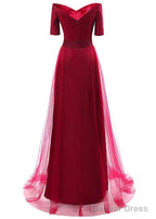 Tulle Off-The-Shoulder Prom Dresses With Pleats