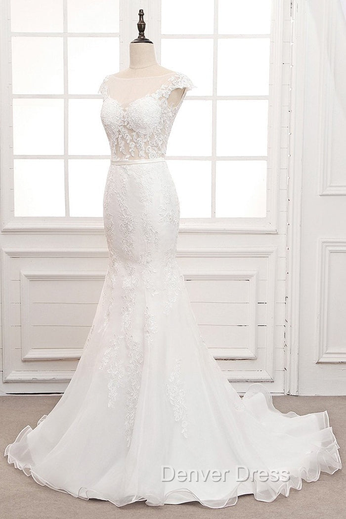 Tulle & Organza Bateau Mermaid Wedding Dresses With Lace Appliques & Belt Secondary image