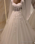 Tulle Princess Wedding Dresses Long Sleeve With 3D Flowers
