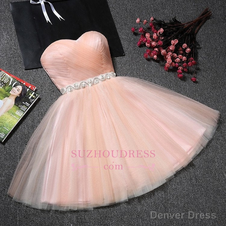 Tulle Ruffles Pink Homecoming Dress Sweetheart Short Hoco Dresses