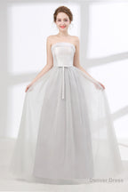 Tulle & Satin Strapless Neckline A Line Bridesmaid Dresses With Bowknot