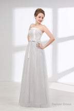 Tulle & Satin Strapless Neckline A Line Bridesmaid Dresses With Bowknot