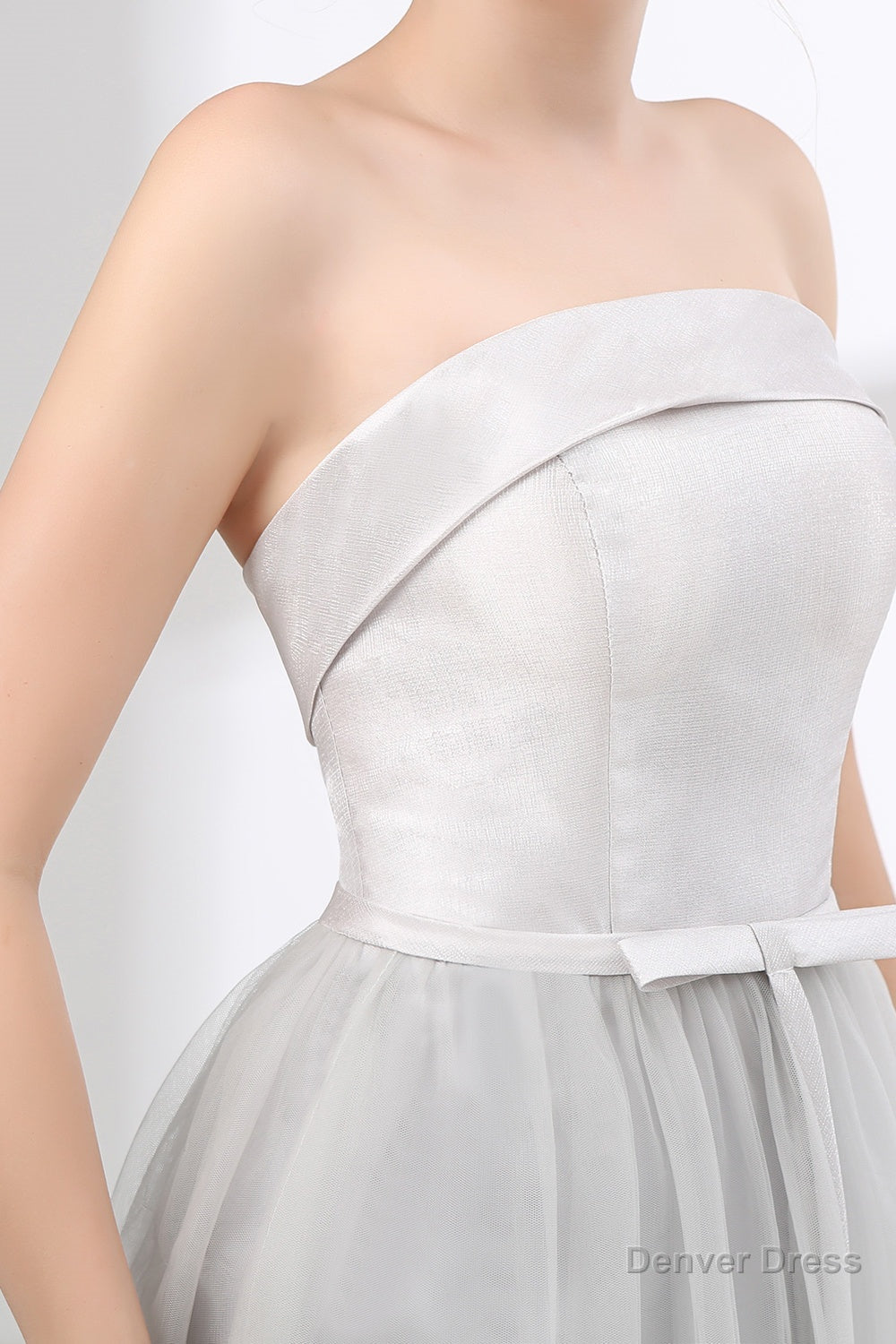 Tulle & Satin Strapless Neckline A Line Bridesmaid Dresses With Bowknot