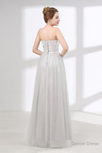 Tulle & Satin Strapless Neckline A Line Bridesmaid Dresses With Bowknot