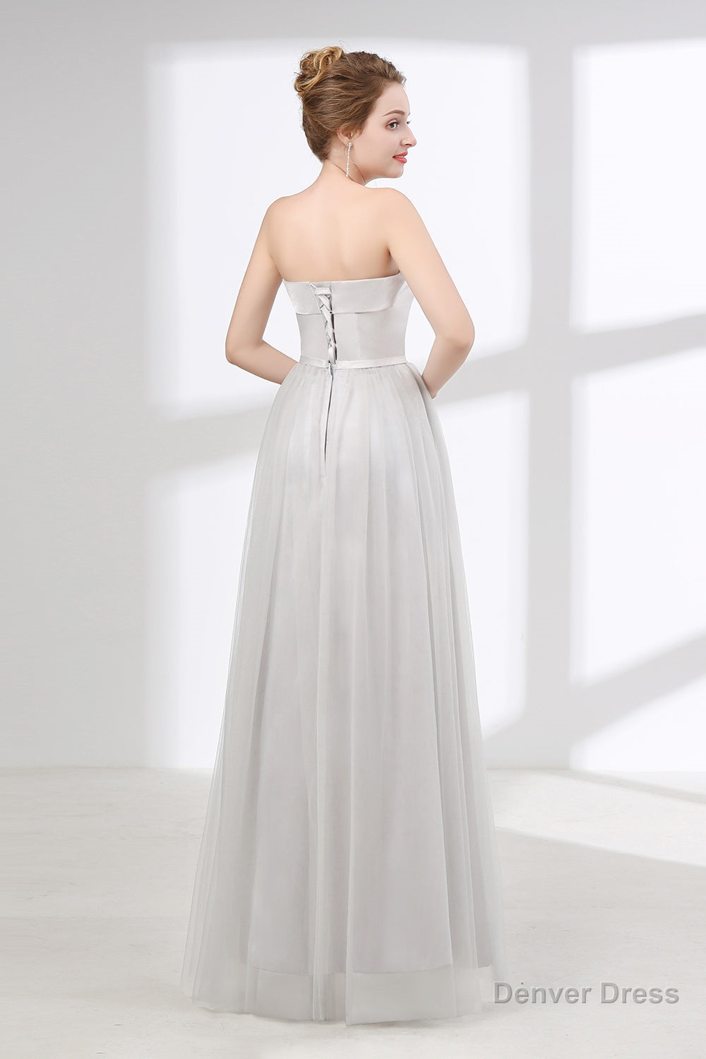 Tulle & Satin Strapless Neckline A Line Bridesmaid Dresses With Bowknot