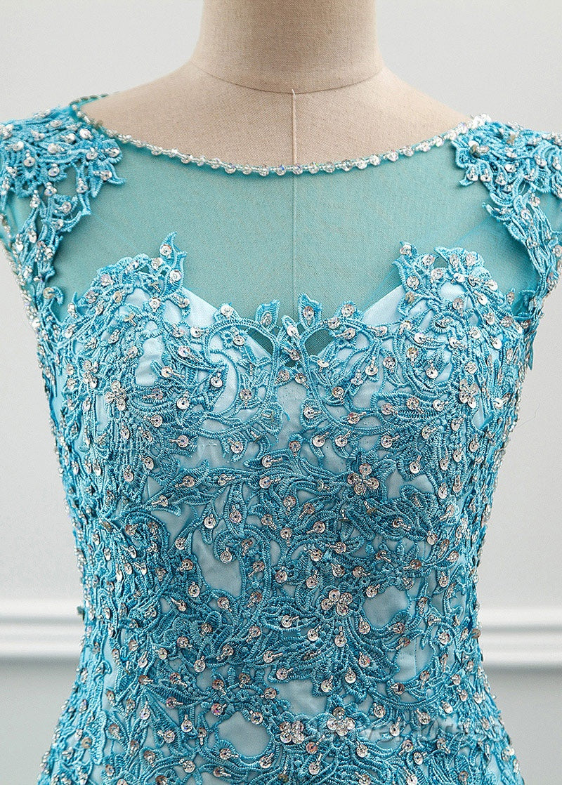 Tulle Scoop Mermaid Prom Dresses With Beaded Lace Appliques