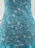 Tulle Scoop Mermaid Prom Dresses With Beaded Lace Appliques