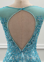 Tulle Scoop Mermaid Prom Dresses With Beaded Lace Appliques