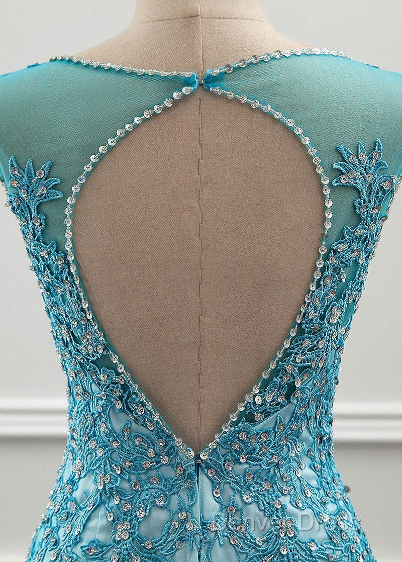 Tulle Scoop Mermaid Prom Dresses With Beaded Lace Appliques