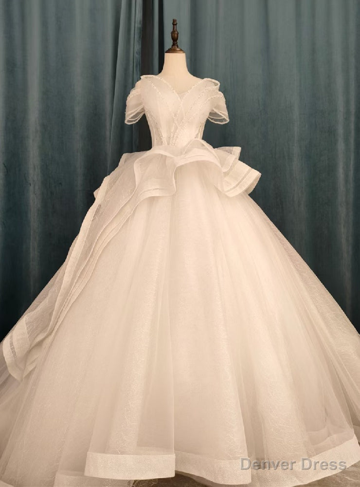 Tulle Sequins Off the Shoulder Beading Wedding Dresses With Long Train