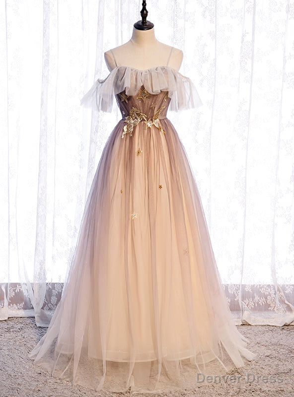 Tulle Sequins Spaghetti Straps Pleats Prom Dresses Main image