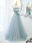 Tulle Spaghetti Straps Beading Prom Dresses