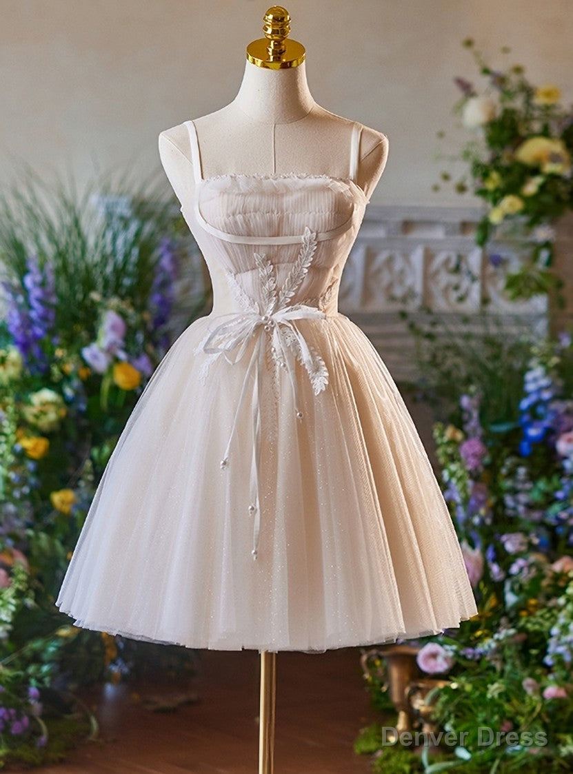Tulle Spaghetti Straps Pleats Homecoming Dresses Main image