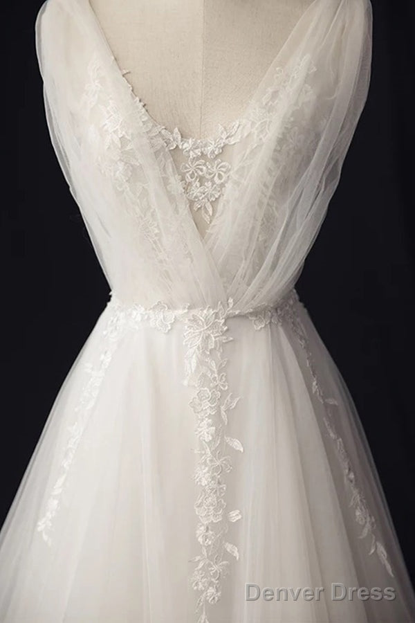 Tulle Sweep Train Appliques Lace Wedding Dresses