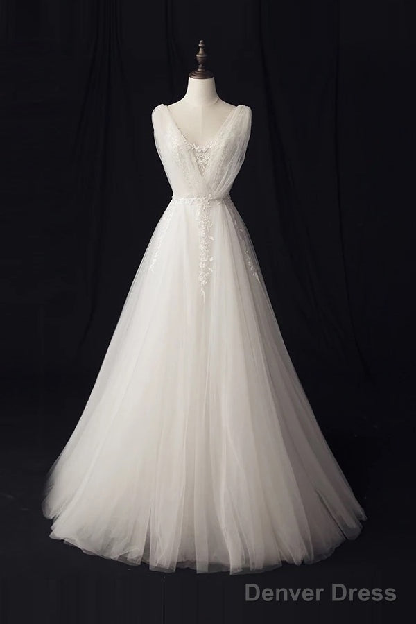 Tulle Sweep Train Appliques Lace Wedding Dresses Main image