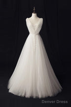 Tulle Sweep Train Appliques Lace Wedding Dresses