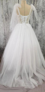 Tulle Sweetheart Lace-Up A-Line Long Wedding Dresses