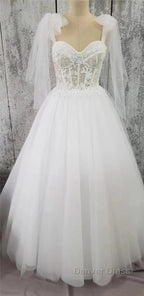 Tulle Sweetheart Lace-Up A-Line Long Wedding Dresses