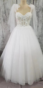 Tulle Sweetheart Lace Up A Line Long Wedding Dresses