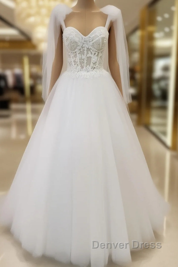 Tulle Sweetheart Lace-Up A-Line Long Wedding Dresses Main image