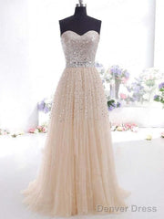 Tulle Sweetheart Sleeveless A-Line Floor-Length With Sequin Dresses