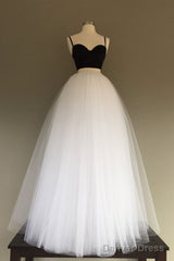 Tulle Two Pieces Simple White/Black Long Wedding Dress