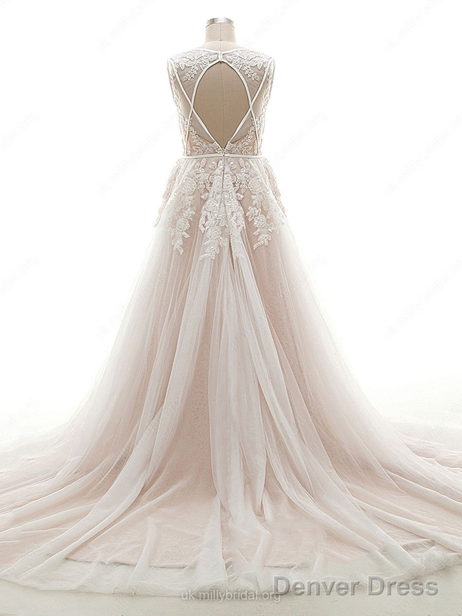 Tulle V Neck Appliques Lace Wedding Dresses Secondary image