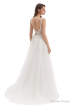 Tulle Lace V-neck Backless Wedding Dresses