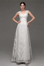 Tulle V Neck Illusion Back Wedding Dresses With Lace Bodice