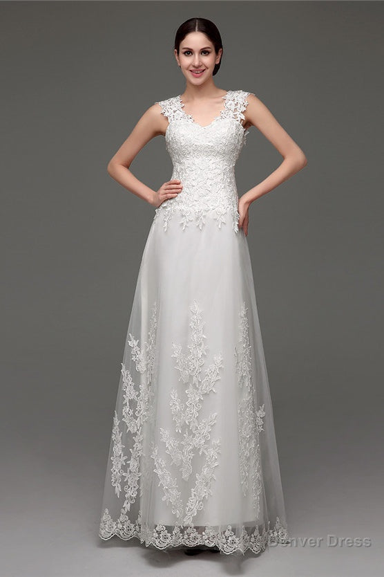 Tulle V Neck Illusion Back Wedding Dresses With Lace Bodice